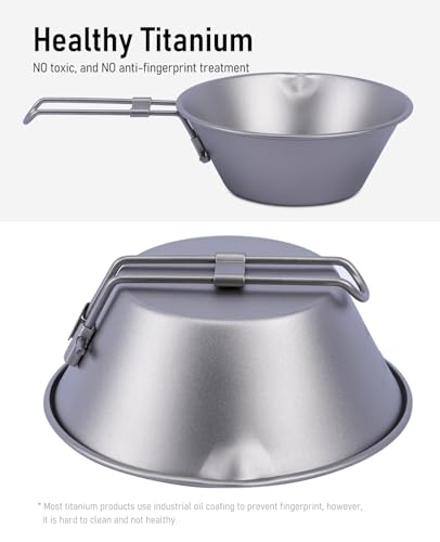 Titanium Bowl with Foldable Handle Ultralight Compact Portable Flatware Tableware with Bag for Outdoor Camping Backpacking Hiking Travel Picnic