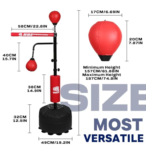 INNOLIFE Pro Boxing Training Set with Double Speed Ball and Spinning Bar | Adjustable 82-Inch Boxing Speed Trainer for MMA and Home Fitness - (Red)