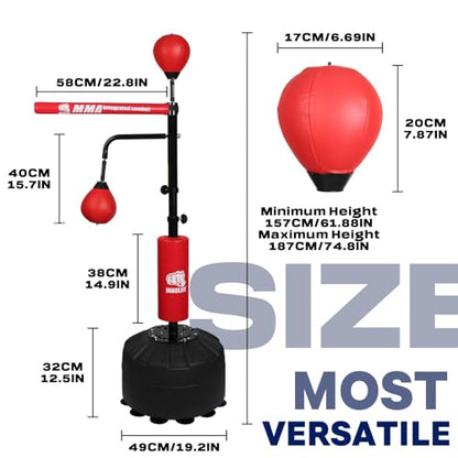 INNOLIFE Pro Boxing Training Set with Double Speed Ball and Spinning Bar | Adjustable 82-Inch Boxing Speed Trainer for MMA and Home Fitness - (Red)