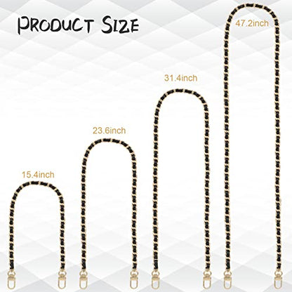Gold Purse Chain & Strap, 4 Sizes - DIY Handbag, Shoulder, Crossbody Bag Chain - Leather, Braided - 15.4, 23.6, 31.4, 47.2 Inch - Black/Gold - color: Black(gold)