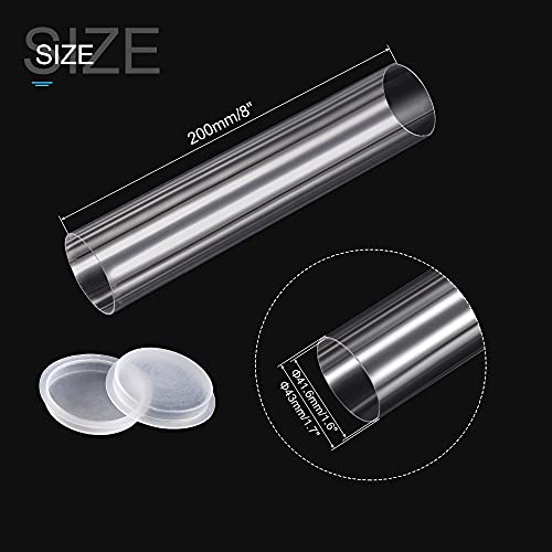 MECCANIXITY Clear Storage Tube Small Plastic Round Tubing with Caps Rigid Bottle Container 41.6x43x200mm/8 Inch Diameter for Item Stored