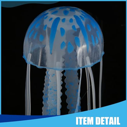 Fish Tank Jellyfish Decoration, Silicone Fluorescent Jellyfish Glow Ornaments for Aquarium, 2.3x5.9inch(Blue)