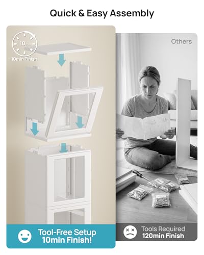 Vtopmart 63.2" Tall Slim Bathroom Storage Cabinet with 4 Adjustable Shelves and 4 Doors, Freestanding Narrow Cabinets Organizer with Wheels and Anti-tip for Laundry, Kitchen, Pantry, White