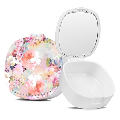 Retainer Case, Denture Case Night Guard Mouth Guard With Mirror and Ventilation Holes,Pink Flower - color: Pink Flower