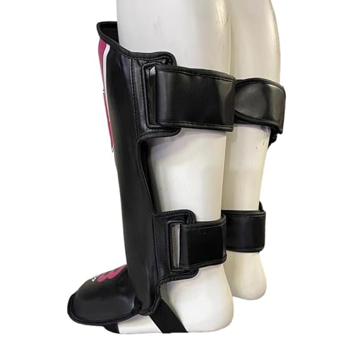 Shin Guards with Instep for MMA, Muay Thai, and Kickboxing, PU Leather, Leg and Instep Protection - size: Large