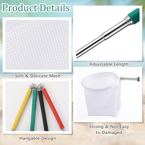 6 Pcs Aquarium Fish Net with Extendable Stainless Steel Handle, Adjustable Fish Tank Shrimp Net, Circle and Square Brine Shrimp Net for Aquarium, Pond, 5 Colors