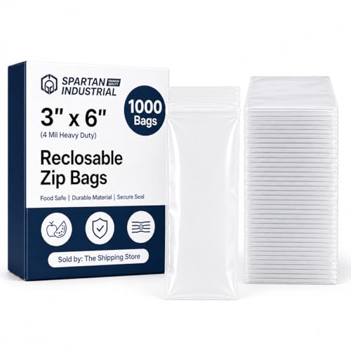 Spartan Industrial - 3" X 6" Heavy-Duty Small Zip Bags (1000 Count) - 4 Mil Plastic Bags for Packaging, Parts, Crafts - size: 3" X 6"
