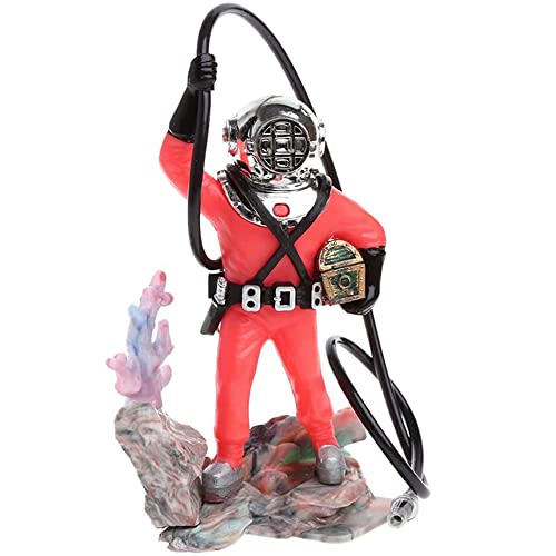 Aquarium Decorations Diver with Hose Live Action Aerating Ornament, Floating Treasure Seeker Adornment Fish Tank Ornament - color: Orange