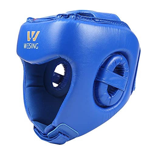 Wesing Professional Boxing Headgear Muay Thai Martial Arts Training Sparing Headgear Without Cheeks - color: Blue, size: XX-Large