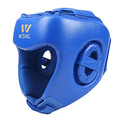 Wesing Professional Boxing Headgear Muay Thai Martial Arts Training Sparing Headgear Without Cheeks - color: Blue, size: X-Large