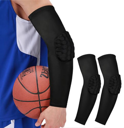 Honeycomb Anti Collision Padded Arm Sleeves - 2 Pack for Basketball, Football, Volleyball - color: Black, size: X-Large