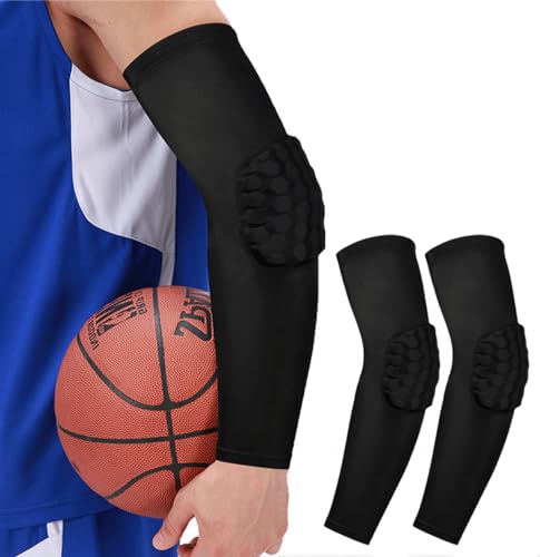 Honeycomb Anti Collision Padded Arm Sleeves - 2 Pack for Basketball, Football, Volleyball - color: Black, size: XX-Large
