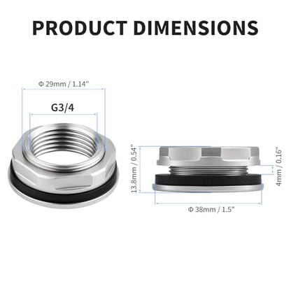 3/4 Inch Stainless Steel Bulkhead Fitting G1 Male Water Tank Connector Adapter Fitting with Rubber Gasket, Thru-Bulk Pipe Fitting for Rain Barrels Aquariums Industrial Plumbing(Pack of 2) - size: G3/4 2Pcs