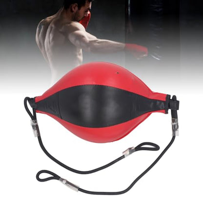 Double End Bag Boxing Ball, Robust PU Leather Improve Reflexes Fast Speed Adjustable Cord Punching Bag for Training Home Use, Red Black