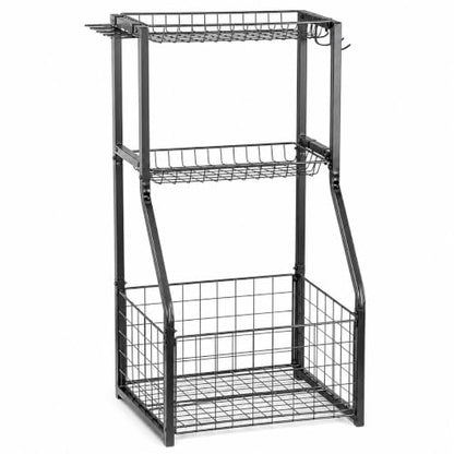 YueTong Garage Sports Organizer with Ball Rack, Bat Holder and 4 Hooks - color: Black – Fixed Feet