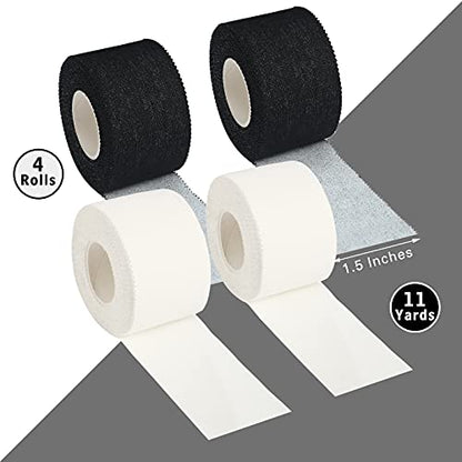 Hiboom 4 Pcs Athletic Wrist Tape, 1.5 in x 33 ft Wrap Tape(Black, White)