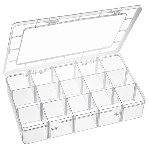 Exptolii 15 Large Grids Plastic Organizer Box with Dividers, Clear Compartment Container Storage for Washi Tapes Beads Crafts Jewelry Fishing Tackles, Size 11 x 6.3 x 2.2 in - size: 1x Large 15 Grids