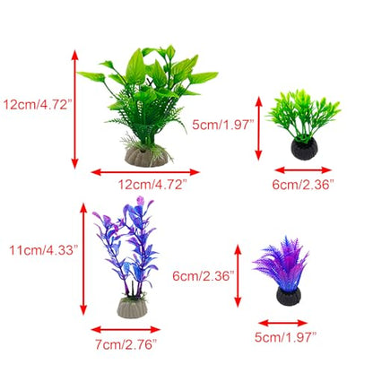 8PCS Aquarium Castle Decor, Resin Fish Tank Accessories with Artificial Plants for Saltwater Aquariums, Small Fish Tank Decor