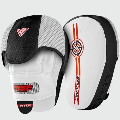 WYOX Gel Boxing Hand Wraps & Curved Focus Mitts Bundle for Men & Women Adults – 80cm Wrist Straps, Padded Knuckle Support, Neoprene Inner Glove Gel Padding, MMA Muay Thai Kickboxing Training Pads