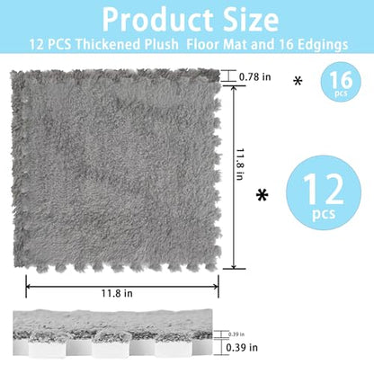 Interlocking Carpet Shaggy Soft EVA Foam Mats Fluffy Square Thickened Plush Tiles Protective Floor Tiles Exercise Play Mat for Children Kids Room Home Parlor Bedroom (Grey, 12 Pcs) - color: Grey