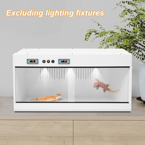Reptile Tank for Lizards,Bearded Dragon Enclosure Terrarium,Reptile Breeding Box,31.5×15.75×15.75 Inch Reptile Enclosure with Dual Temp Control, LCD Display,Reptile Terrarium (White)
