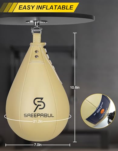 Speed Bag,Speed Bag for Boxing,PU Leather Reflex Training Pear Shaped Punching Bag,Fast Reaction Skills Development Perfect for Kids Teens Adults Boxing Coaches - color: Pro Beige(9.5" x 7.1")