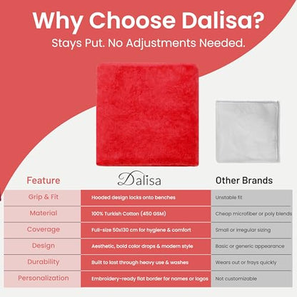 Dalisa Bench Hood Gym Towel, 100% Turkish Cotton, Non-Slip, Red - color: Red