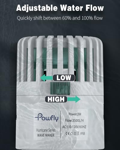Pawfly Wave Maker for Aquarium, 800 GPH 3W Aquarium Powerhead, Quiet Submersible Wavemaker for Fish Tanks up to 50 Gallons, Water Circulation Pump with Strong Suction Cup Base - size: for Tanks up to 50 Gallons
