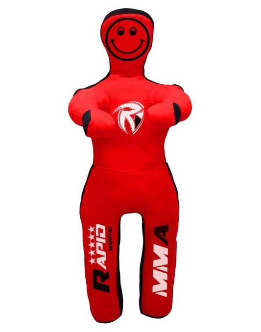 Kids Grappling Dummy Unfilled – Wrestling, BJJ, MMA Training Dummy for Kids with Moveable Arms & Legs – Durable Punching & Sparring Dummy for Practice - color: Red-Black-Stand, size: 3 ft-36 Inch