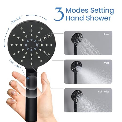 Circular 3 Settings ABS Handheld Shower Head, Multi-Function Showerhead with 3 Spray Modes, Ergonomic Design, Water-Efficient, Easy Install for Bathroom Showers, Matte Black Finish