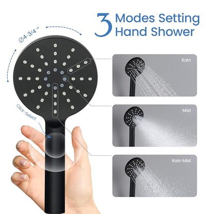 Circular 3 Settings ABS Handheld Shower Head, Multi-Function Showerhead with 3 Spray Modes, Ergonomic Design, Water-Efficient, Easy Install for Bathroom Showers, Matte Black Finish