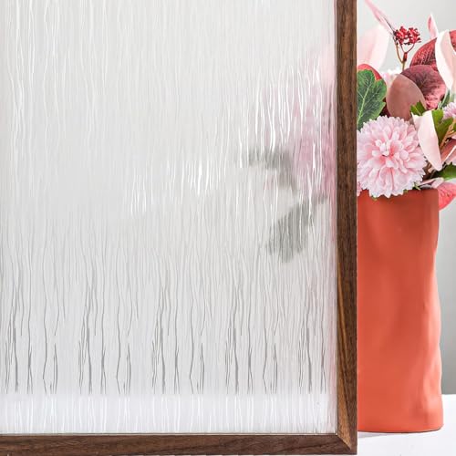 Clear Water Privacy Film, Non-Adhesive Cling, Decorative Sticker, Covering Translucent Glass Film for Window Door Anti-UV 17.3x118 Inches