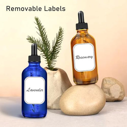 2 Pack Amber and Blue Dropper Bottles, 4oz Glass Bottle with Dropper for Essential Oils with Funnel, Labels & Pipette, Tincture Bottles with Dropper(Unbreakable Plastic Eye Dropper) - color: Amber and Blue