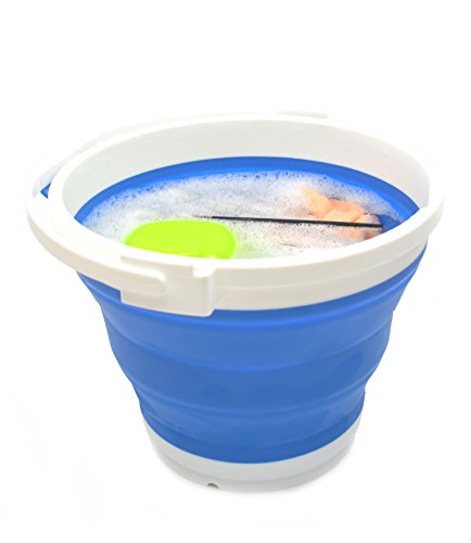 SAMMART 10L (2.64Gallon) Collapsible Fishing Bucket with Locking Lid - Foldable Round Tub - Portable Plastic Water Pail - Space Saving Outdoor Waterpot (Blue) - color: Blue