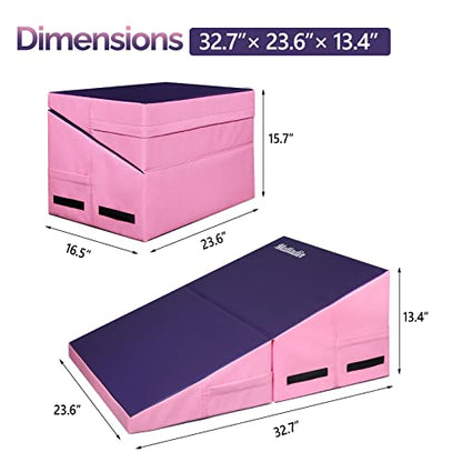 Matladin Incline Gymnastics Wedge Mat, Folding Gymnastics Mat for Kids Girls Home Training Exercise - color: Purple+Pink, size: 32.7 in x 23.6in