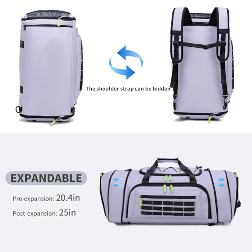 Gym Bags for Men & Women,46L Sports Travel Duffel Bag with Shoe Compartment,Expandable Carry On Weekender Bag for Airplane,Water Resistant Workout Overnight Backpack for Travel Gym,Grey