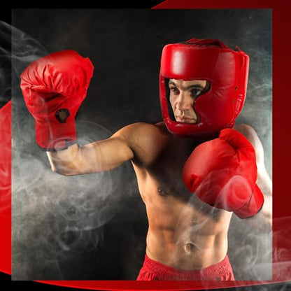 Kanayu 14 Pcs Boxing Gloves and Headgear Set for Beginners Youth 16 Ounce Boxing Gloves Headgear Helmet Hand Wraps Mouth Guards Equipment for Beginners Training Equipment Gifts - color: White, Red