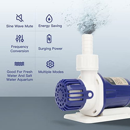 BIOSMO 1000 DC Sine Wave Water Pump Return Pump 1000L/H(264GPH) High Performance Aquarium Cleaning Ultra Quiet Operation 3-9W 3 Modes Control Ideal for 25-53 Gallon Fish Tanks, Ponds, Fountains