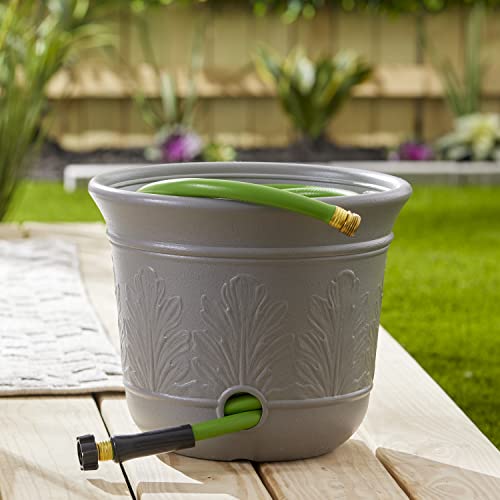 Suncast 2 Pack 300 Foot Heavy Duty 5 Gallon Decorative Plastic Hose Pot for Expandable and Lightweight Hoses, Ideal for Garden, Patio and Backyard Use