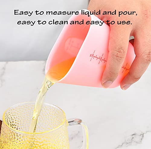 1 Pack Soft Silicone Measuring Cups with Marked 250ml, Flexible Extruded and Poured Double Scale Baking Cups - for Cooking, Resin Mixing, Coffee,Butter, Chocolate, or DIY Projects (Pink)