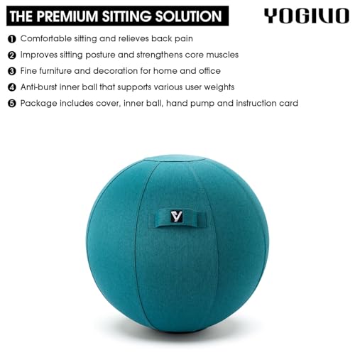 Sitting Ball Chair for Office and Home, Pilates Exercise Yoga Ball with Cover for Balance, Stability and Fitness, Ergonomic Posture Exercise Ball Seat with Handle and Pump - color: Ocean Blue