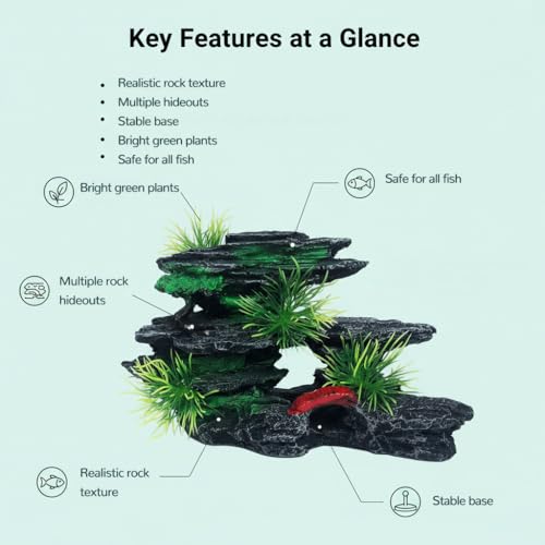 J-star Medium Aquarium Rock Mountain Decor – Realistic Resin Landscape Ornament for Fish Tanks – Enhances Underwater Scenery, Easy to Clean, Safe for Fish