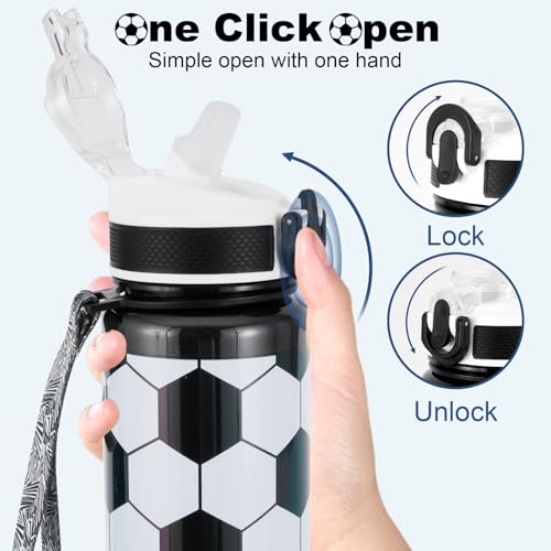 EYQ 32oz Water Bottle with Straw, Time Marker, Blue Purple - color: soccer