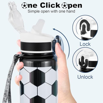 EYQ 32oz Water Bottle with Straw, Time Marker, Blue Purple - color: soccer