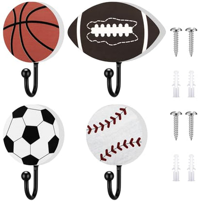 Marsui 4 Pcs Sports Hooks for Wall Nursery, Flat Single Hook, 4 Inch - size: 4 Inch, style: Single Hook