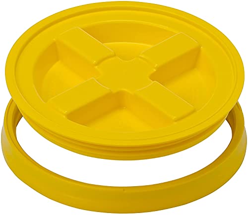 Large 6 Gallon Food Grade BPA Free Made in USA Plastic Bucket Pail with Yellow Screw On Double Gasket Air Tight Lid (Pack of 2)