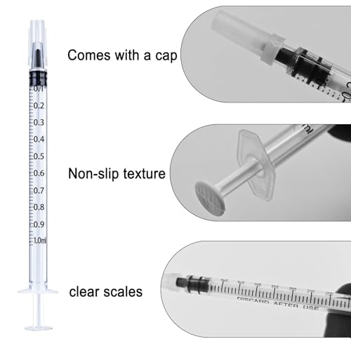 1ml Syringe Without Needle, 1ml Syringe for Liquids, Syringes for Scientific Labs, Measuring Liquids, Feeding Pets, 12 Pack Packaged