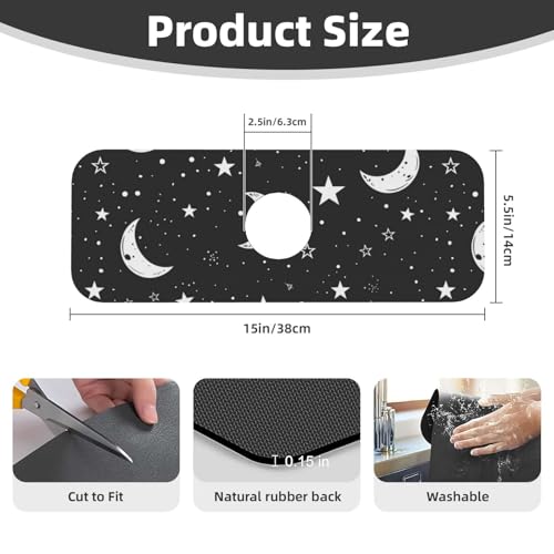 Faucet Draining Mat For Kitchen Sink, Moons Stars White Diatom Mud Absorbent Drain Pad For Bathroom Kitchen Sink Splash Guard Drying Mat - color: Moons Stars White