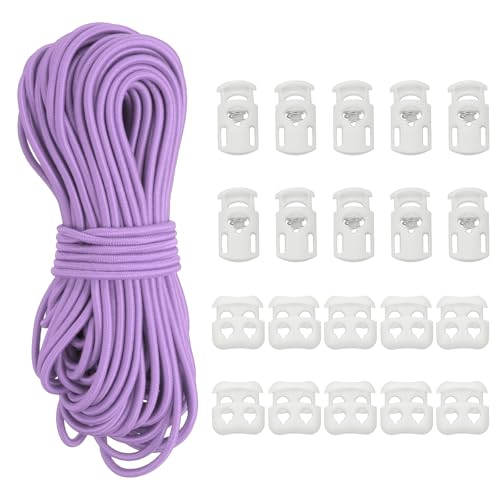 YELARXI Cord Locks, Elastic Cord, Spring Toggle Stopper Slider 50 ft & Lavender - color: Lavender