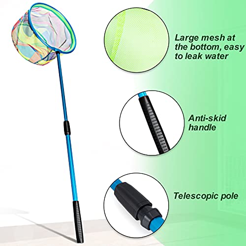 Kids Fishing Net, 2 Pack Telescopic Landing Nets with Aluminum Pole Handle, Collapsible Bucket Sand Pail, Butterfly Net, Fishing Net for Youth, Outdoor Playing - color: 2 Pack Blue